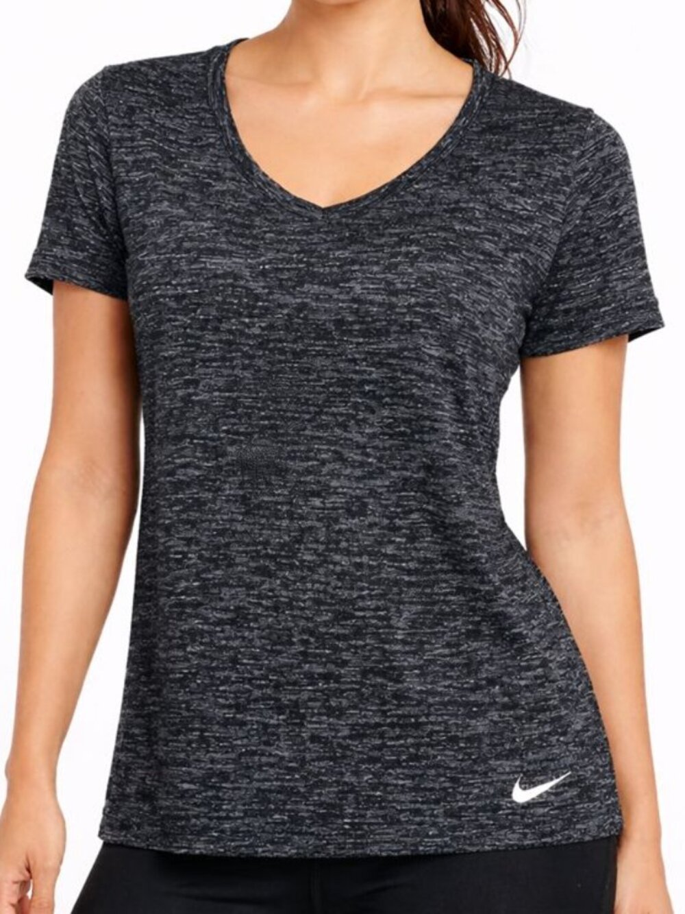 Nike Dri-FIT Tech Tee Heathered Black Gray Scoop Neck XS - Picture 1 of 6